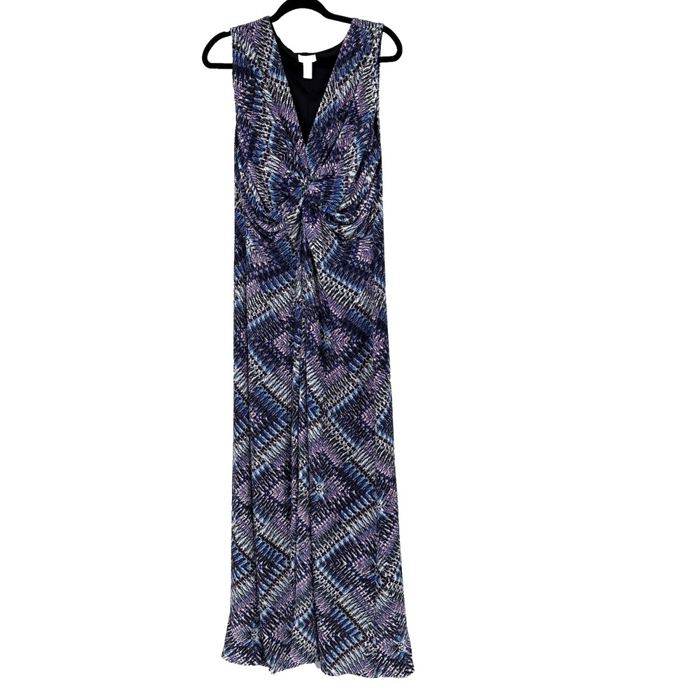Chico's Maida Dress Size 3 Geometric Twist Knot Sleeveless V-Neck Cruise Resort
